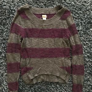 Grey and Maroon Striped Sweatshirt